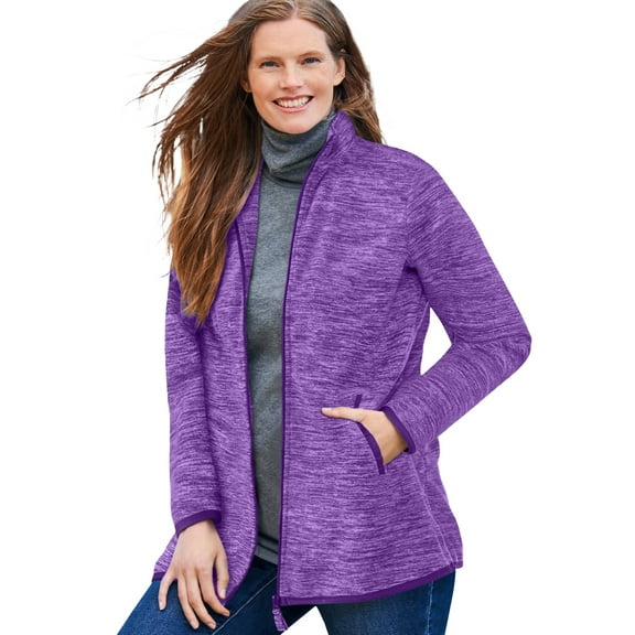 Woman Within Plus Size Zip-Front Microfleece Jacket Long Oversized Fleece
