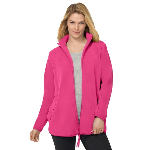 Woman Within Plus Size Zip-Front Microfleece Jacket Long Oversized Fleece
