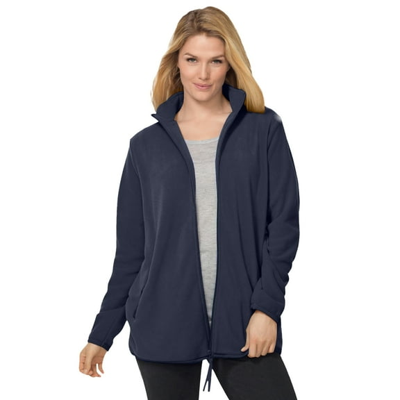 Woman Within Plus Size Zip-Front Microfleece Jacket Long Oversized Fleece