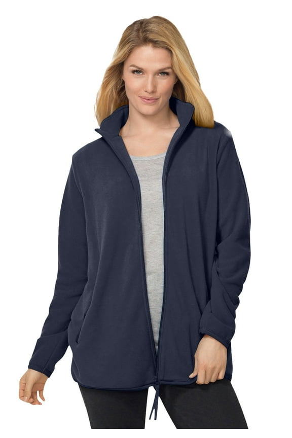 Plus Size Zip-Front Microfleece Jacket Long Oversized Fleece