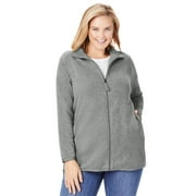 WOMAN WITHIN Plus Size Zip-Front Microfleece Jacket Long Oversized Fleece