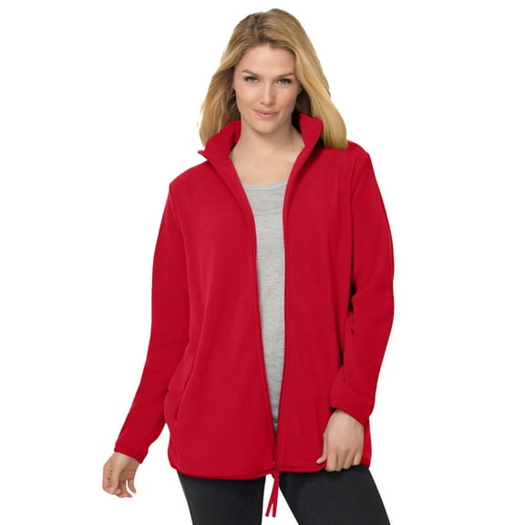 Woman Within Plus Size Zip-Front Microfleece Jacket Long Oversized Fleece