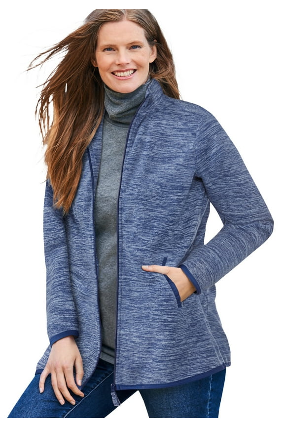 Plus Size Zip-Front Microfleece Jacket Long Oversized Fleece