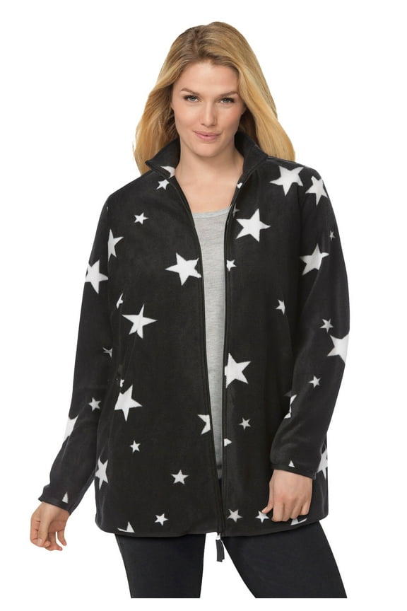 Plus Size Zip-Front Microfleece Jacket Long Oversized Fleece