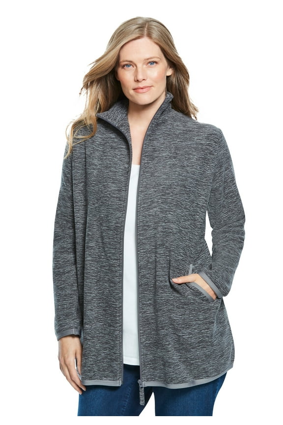 Plus Size Zip-Front Microfleece Jacket Long Oversized Fleece