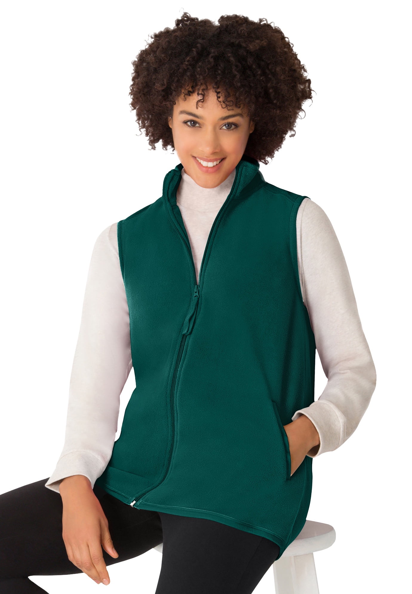 Woman Within Plus Size Zip Front Microfleece Vest Long Fleece Vest