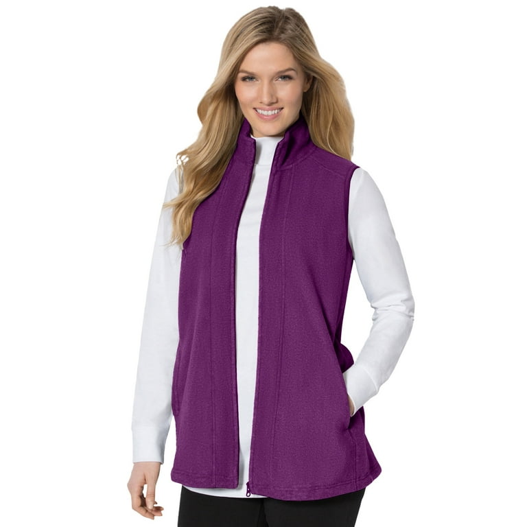 Woman Within Plus Size Zip-Front Microfleece Vest Long Fleece Vest - L,  Black 