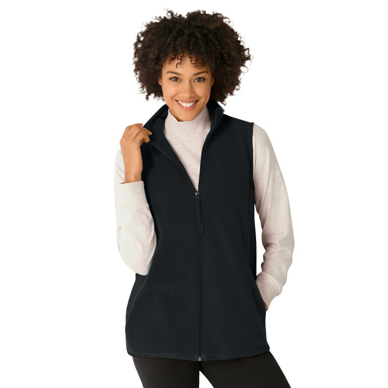 Woman Within Plus Size Zip-Front Microfleece Vest Long Fleece Vest - L,  Black 