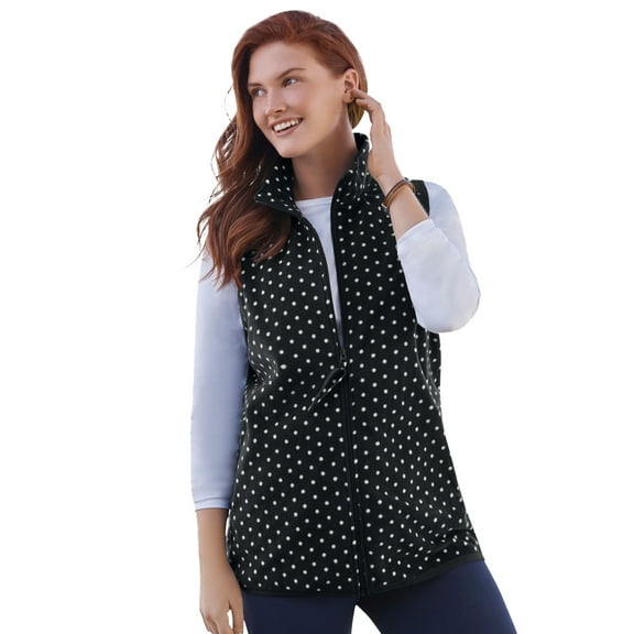 Woman Within Plus Size Zip-Front Microfleece Vest Long Fleece Vest