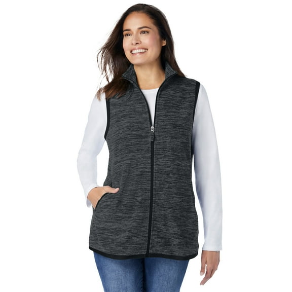 Woman Within Plus Size Zip-Front Microfleece Vest Long Fleece Vest