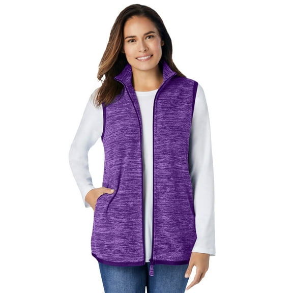 Woman Within Plus Size Zip-Front Microfleece Vest Long Fleece Vest