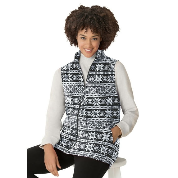 Woman Within Plus Size Zip-Front Microfleece Vest Long Fleece Vest