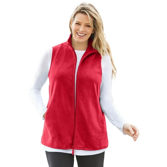 Woman Within Plus Size Zip-Front Microfleece Vest Long Fleece Vest