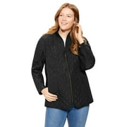Woman Within Plus Size Zip-Front Quilted Jacket Quilted Lightweight Coat - L, Black