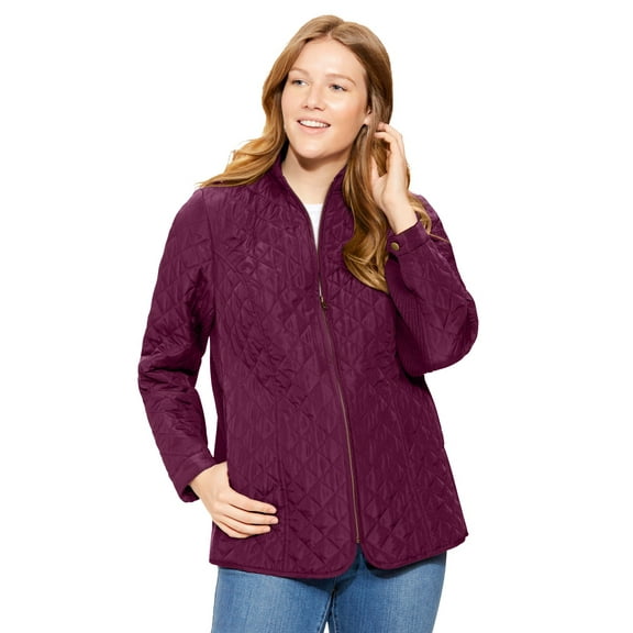 Woman Within Plus Size Zip-Front Quilted Jacket Quilted Lightweight Coat