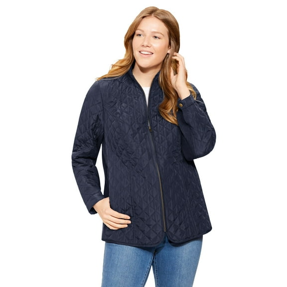 Woman Within Plus Size Zip-Front Quilted Jacket Quilted Lightweight Coat