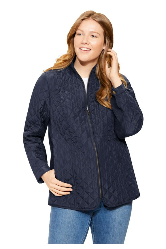 Plus Size Zip-Front Quilted Jacket Quilted Lightweight Coat