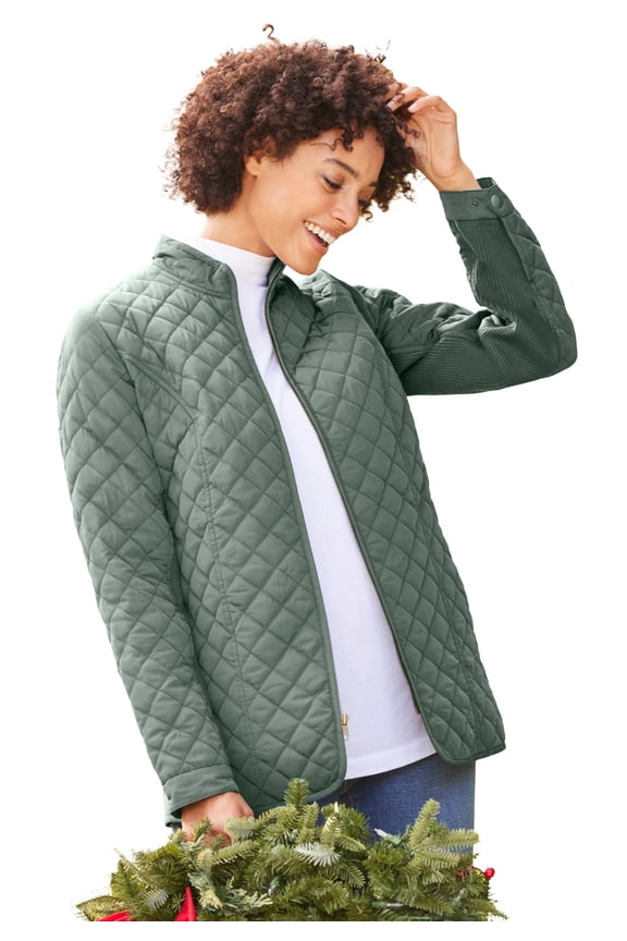 Plus Size Zip-Front Quilted Jacket Quilted Lightweight Coat