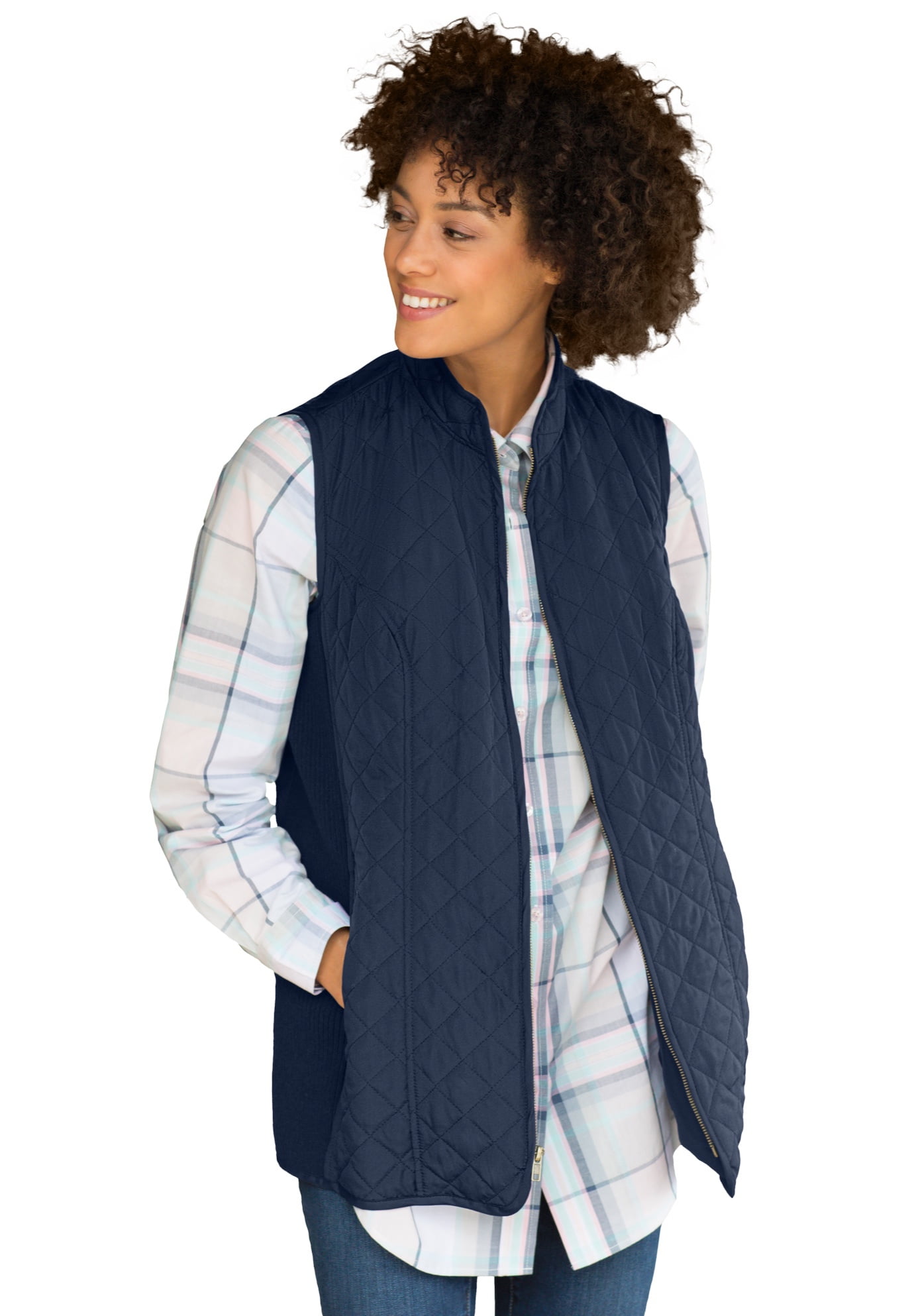 Woman Within Plus Size Zip Front Quilted Vest Long Lightweight Gilet Walmart