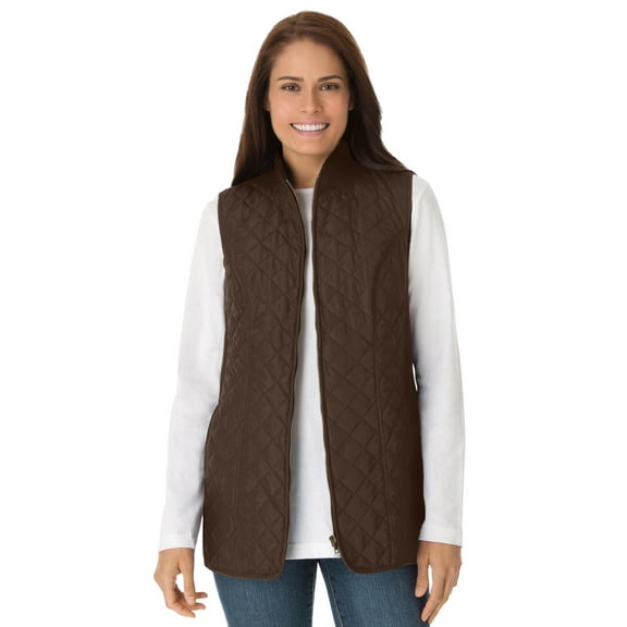 Woman Within Plus Size Zip-Front Quilted Vest Long Lightweight Gilet