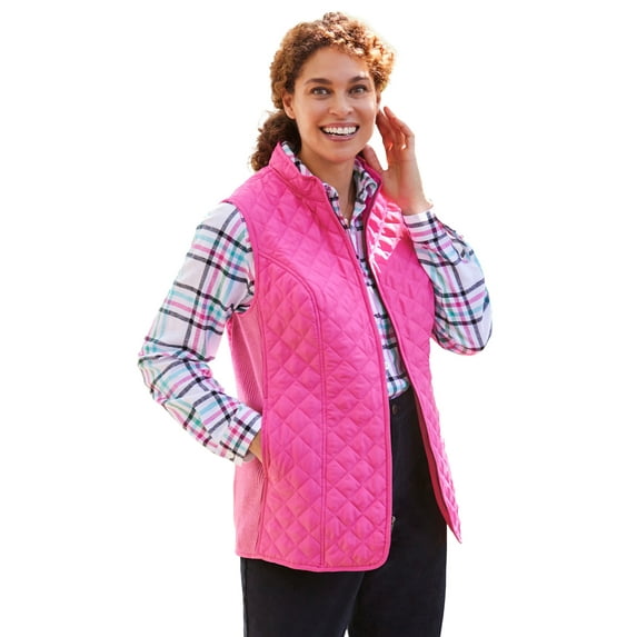 Woman Within Plus Size Zip-Front Quilted Vest Long Lightweight Gilet