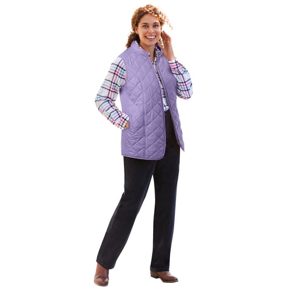 Woman Within Plus Size Zip-Front Quilted Vest Long Lightweight Gilet