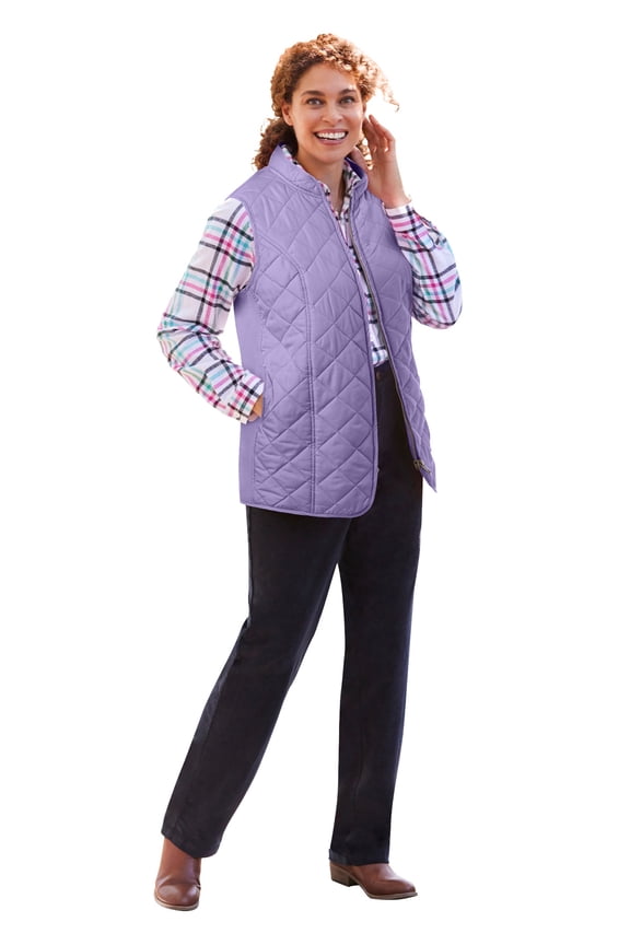 Plus Size Zip-Front Quilted Vest Long Lightweight Gilet
