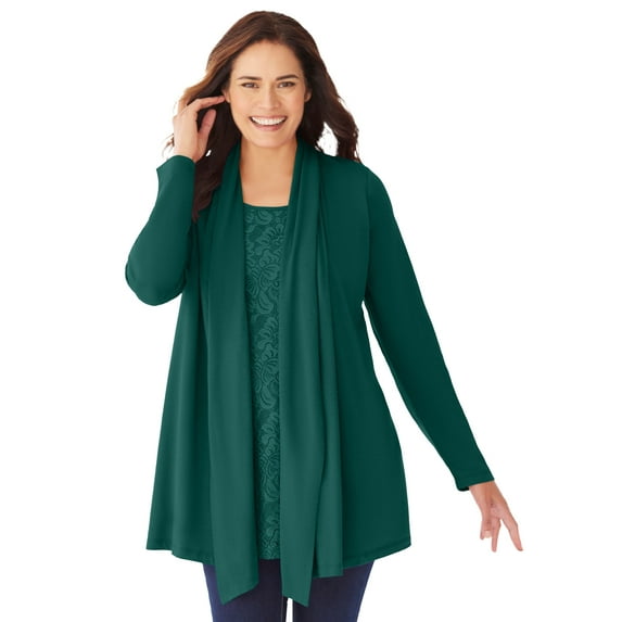 Woman Within Plus Size 2-Fer Cardigan & Attached Lace Tunic
