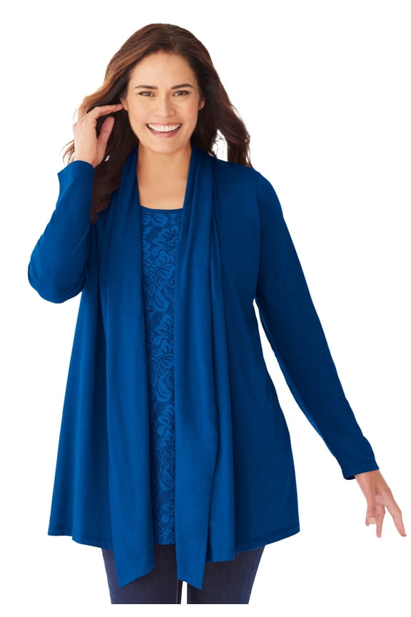 Plus Size 2-Fer Cardigan & Attached Lace Tunic
