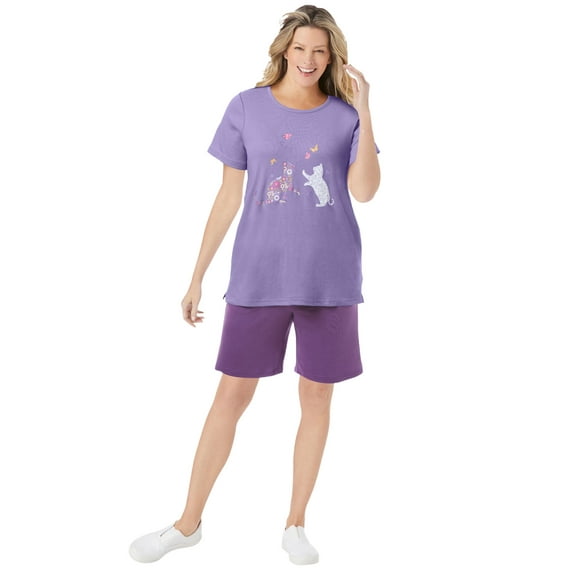 Woman Within Plus Size 2-Piece Knit Tee And Short Set
