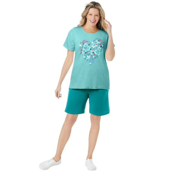 Woman Within Plus Size 2-Piece Knit Tee And Short Set