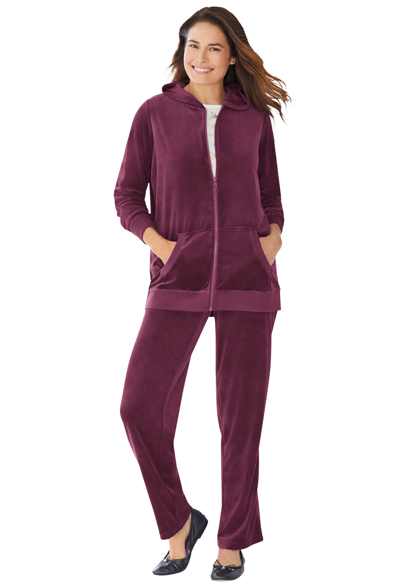 Woman Within Women's Plus Size 2-Piece Velour Hoodie Set Sweatsuit - image 1 of 5