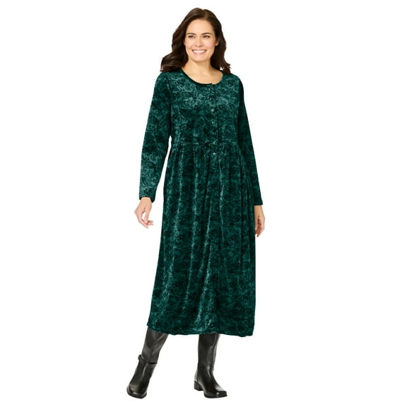 Woman Within Plus Size 21-Button Velour Dress