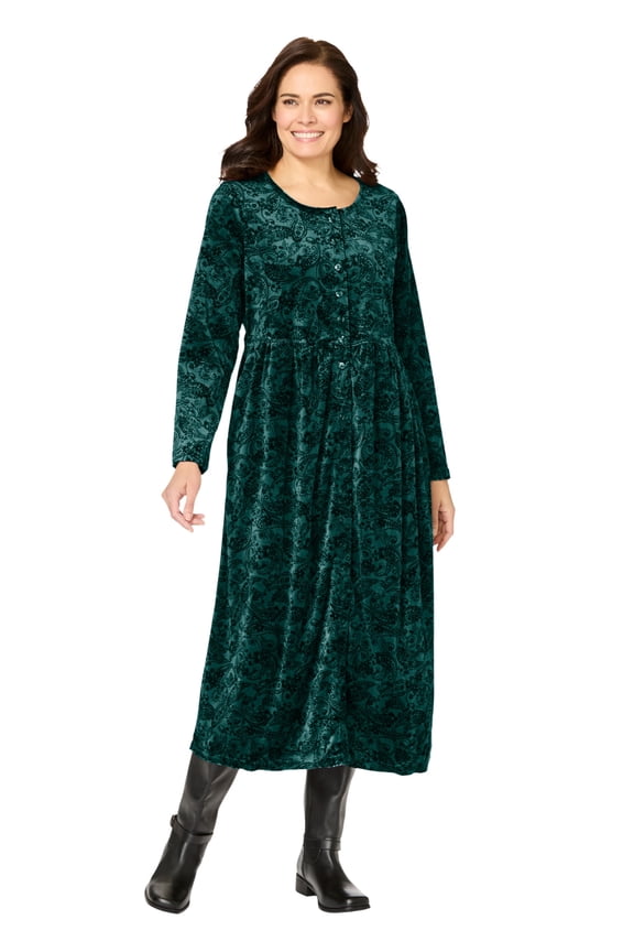 Plus Size 21-Button Velour Dress