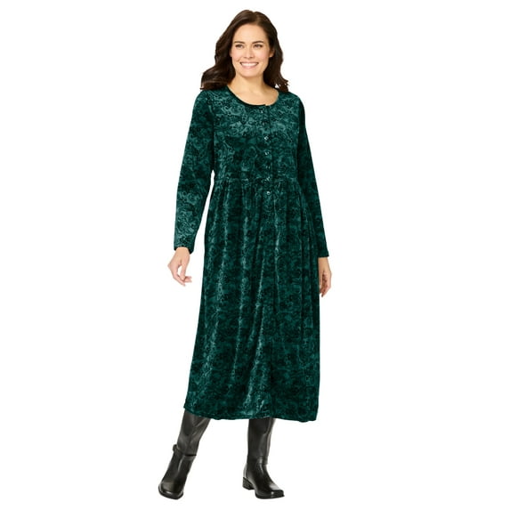 Woman Within Plus Size 21-Button Velour Dress