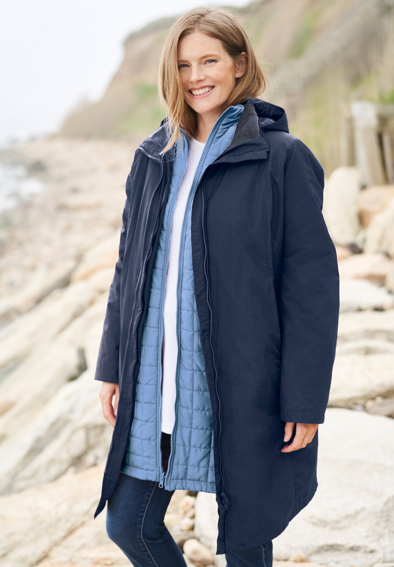 Woman Within Plus Size 3 In 1 Hooded Taslon Jacket Water Resistant with Zip Out Quilted Lining Walmart