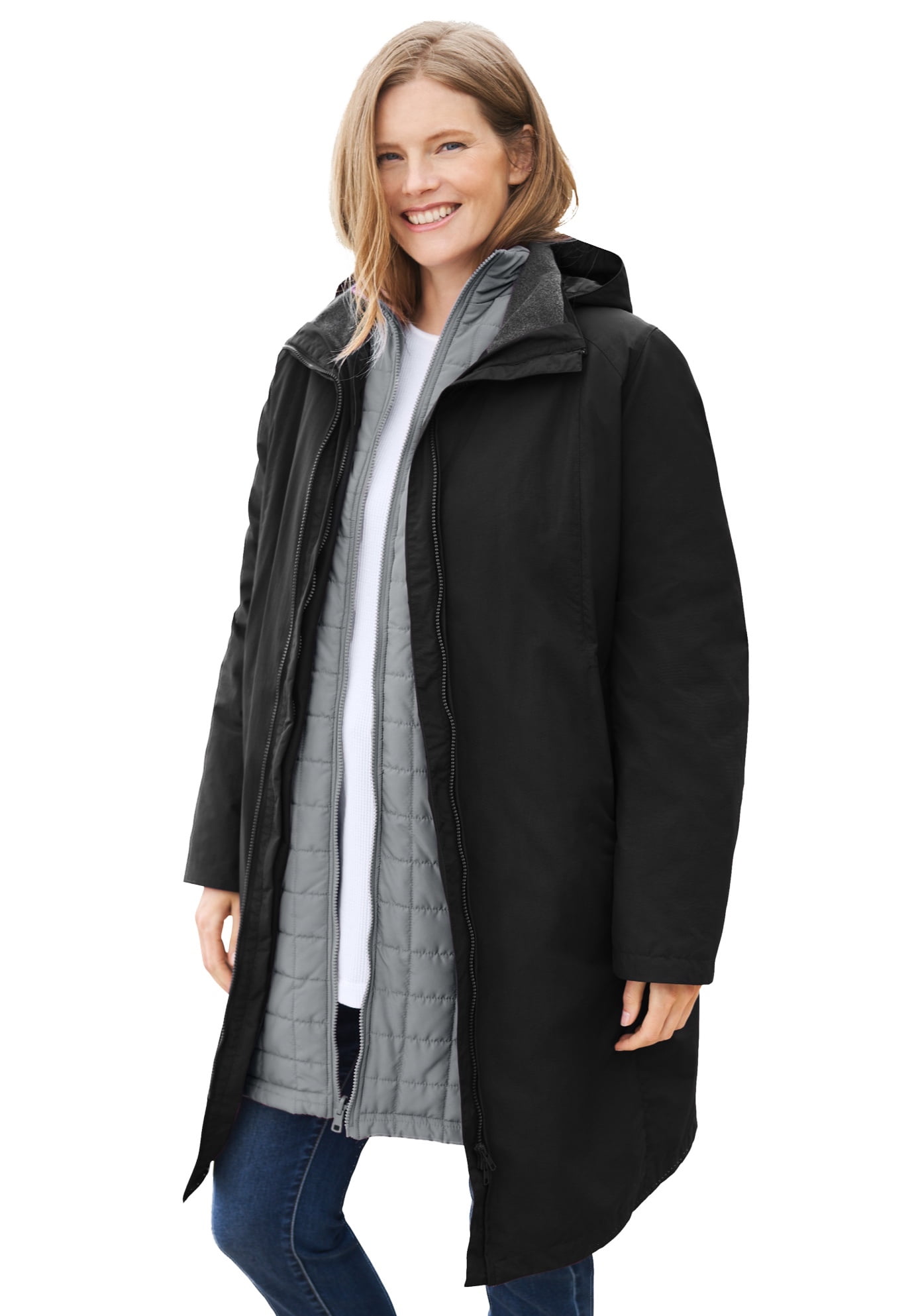 Woman Within Women's Plus Size 3-In-1 Hooded Taslon Jacket Jacket ...