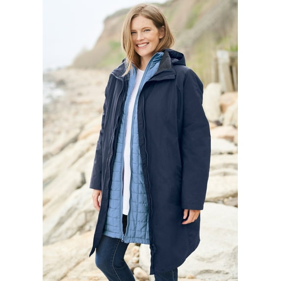 Woman Within Plus Size 3-In-1 Hooded Taslon Jacket
