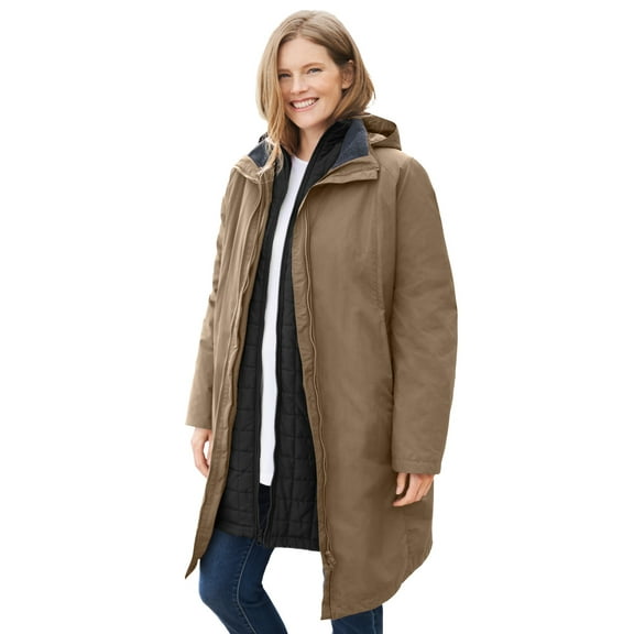 Woman Within Plus Size 3-In-1 Hooded Taslon Jacket