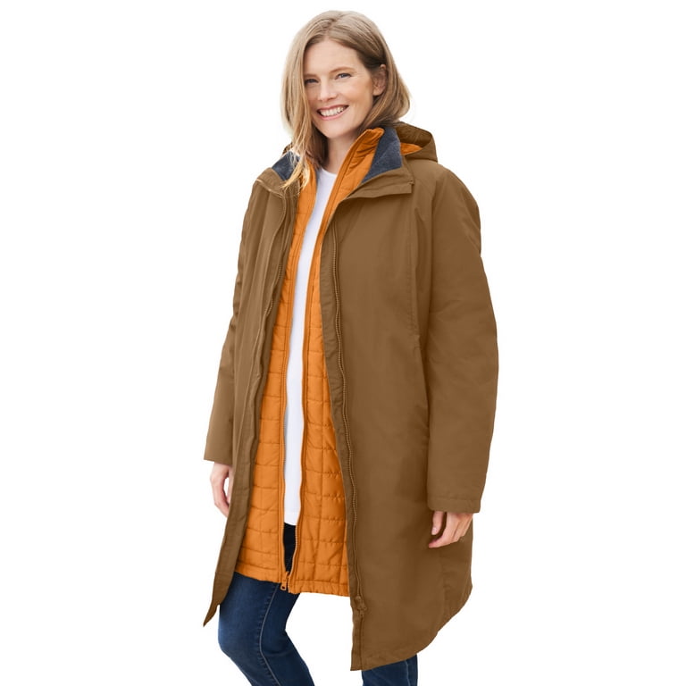 Woman Within Women s Plus Size 3 In 1 Hooded Taslon Jacket Walmart