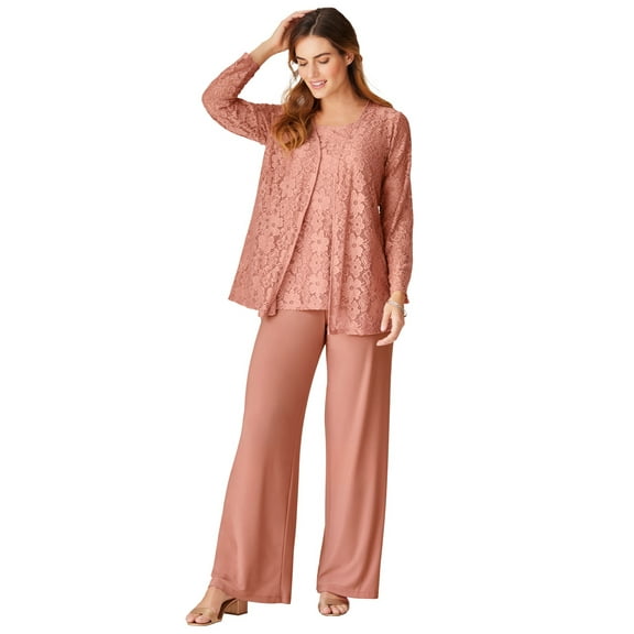 Woman Within Plus Size 3-Piece Lace Jacket/Tank/Pant Set