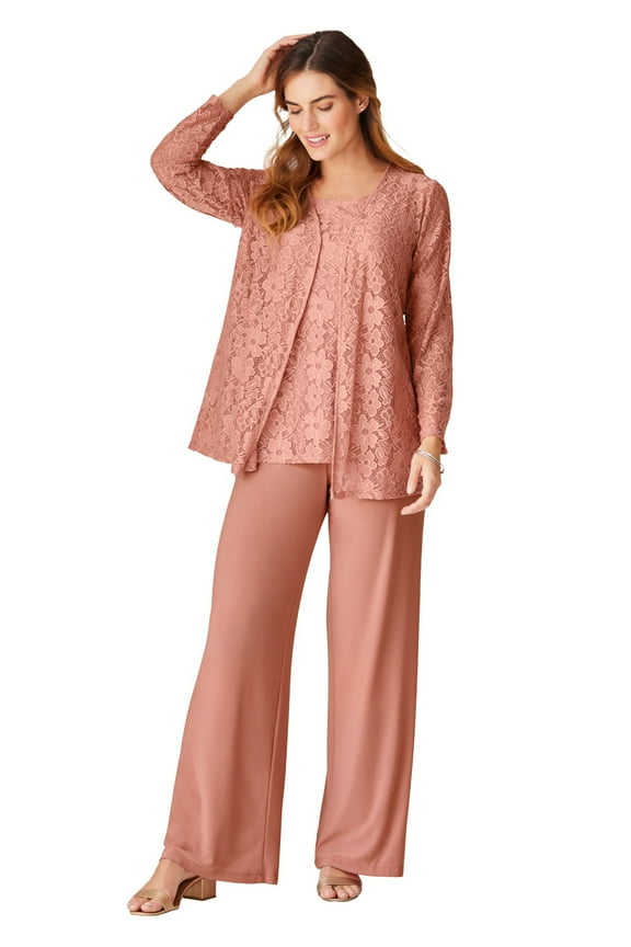 Plus Size 3-Piece Lace Jacket/Tank/Pant Set