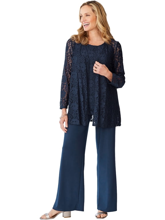 Plus Size 3-Piece Lace Jacket/Tank/Pant Set