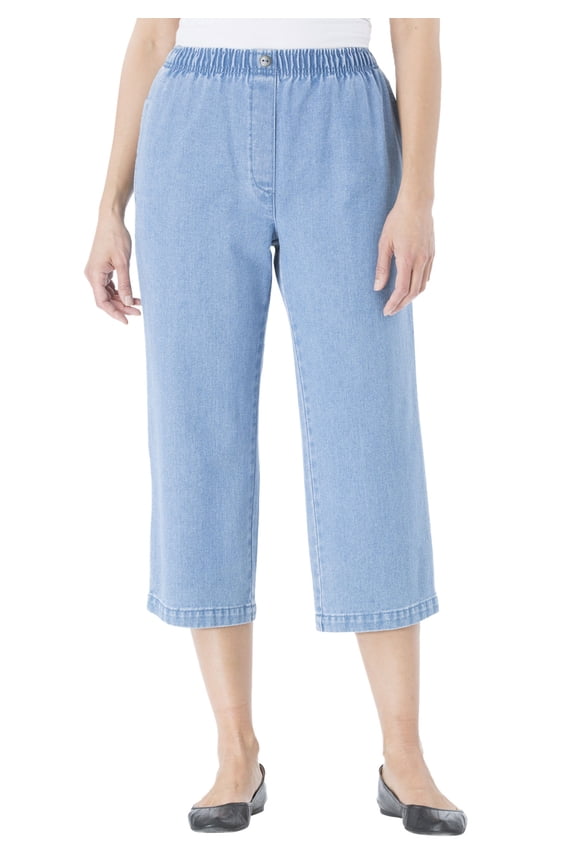 Plus Size 7-Day Elastic-Waist Pull-On Cotton Denim Capri Jeans