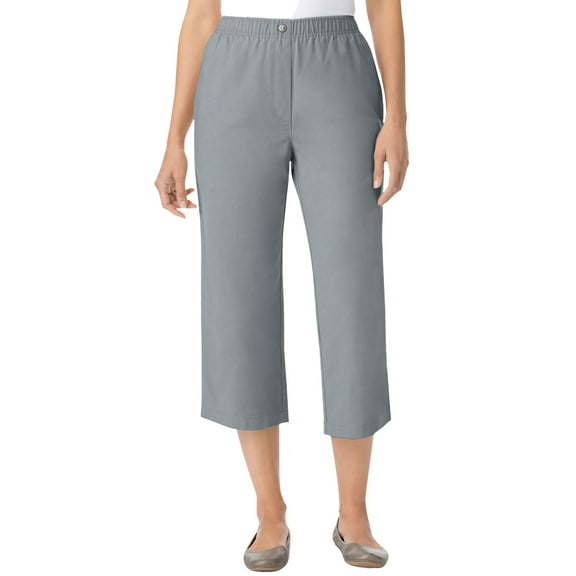 Woman Within Plus Size 7-Day Elastic-Waist Pull-On Cotton Denim Capri Jeans