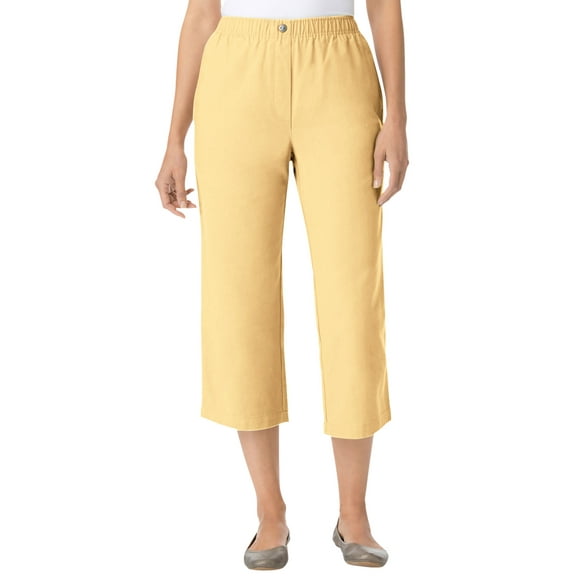 Woman Within Plus Size 7-Day Elastic-Waist Pull-On Cotton Denim Capri Jeans