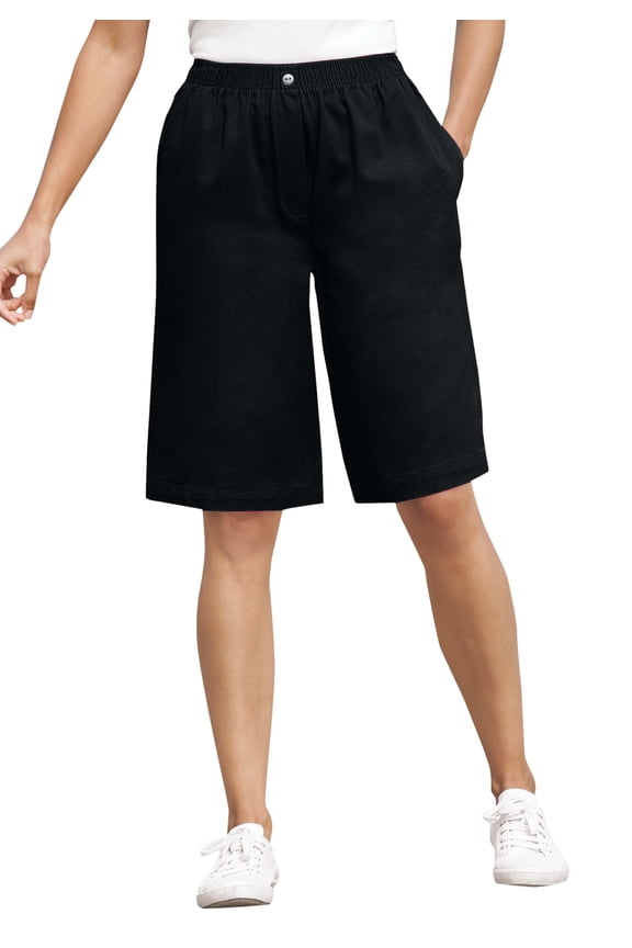 Plus Size 7-Day Elastic-Waist Pull-On Cotton Denim Shorts