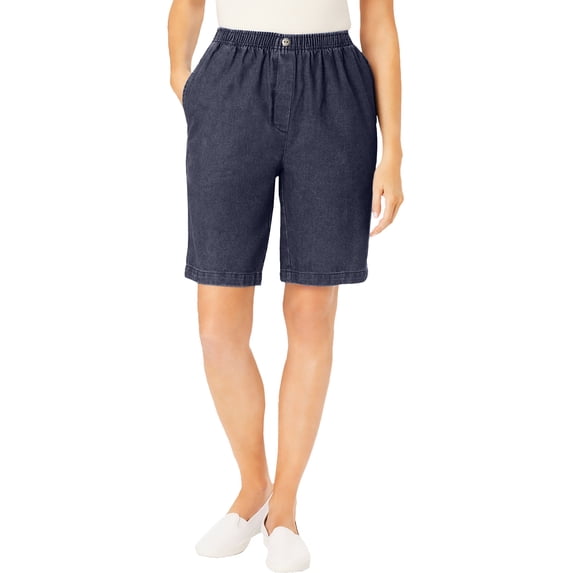 Woman Within Plus Size 7-Day Elastic-Waist Pull-On Cotton Denim Shorts