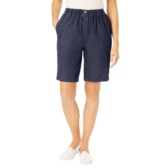 Woman Within Plus Size 7-Day Elastic-Waist Pull-On Cotton Denim Shorts