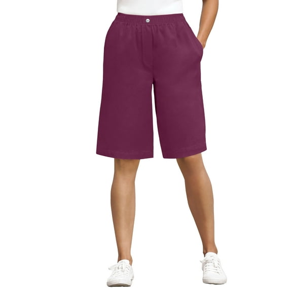 Woman Within Plus Size 7-Day Elastic-Waist Pull-On Cotton Denim Shorts